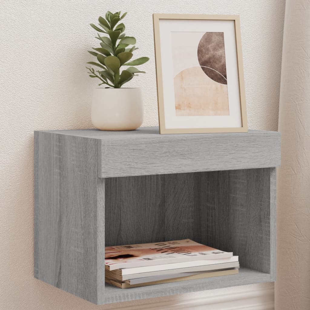 Seinale kinnitatav öökapp LED-tuledega, hall Sonoma tamm
