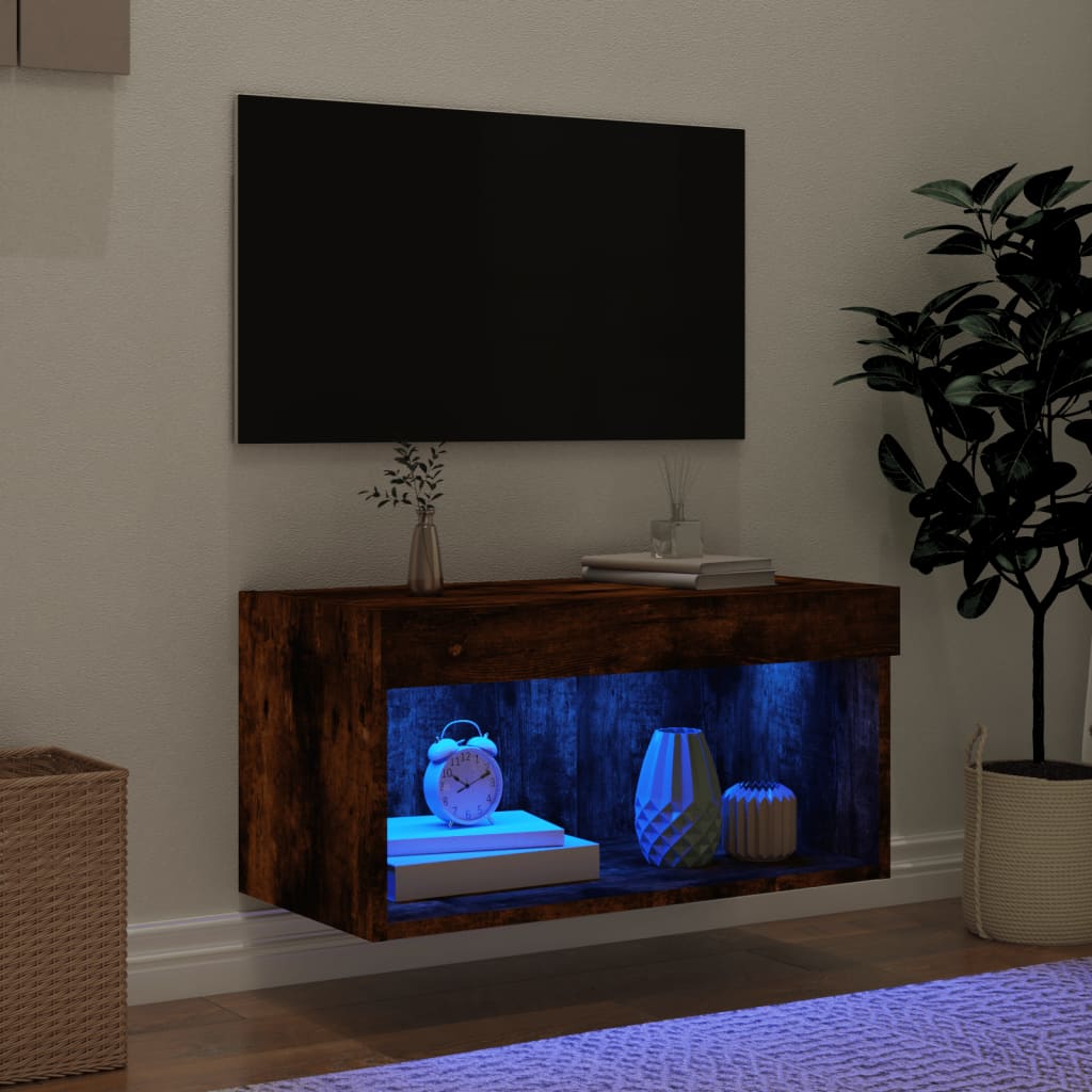 LED-tuledega telerikapp, suitsutatud tamm, 60 x 30 x 30 cm