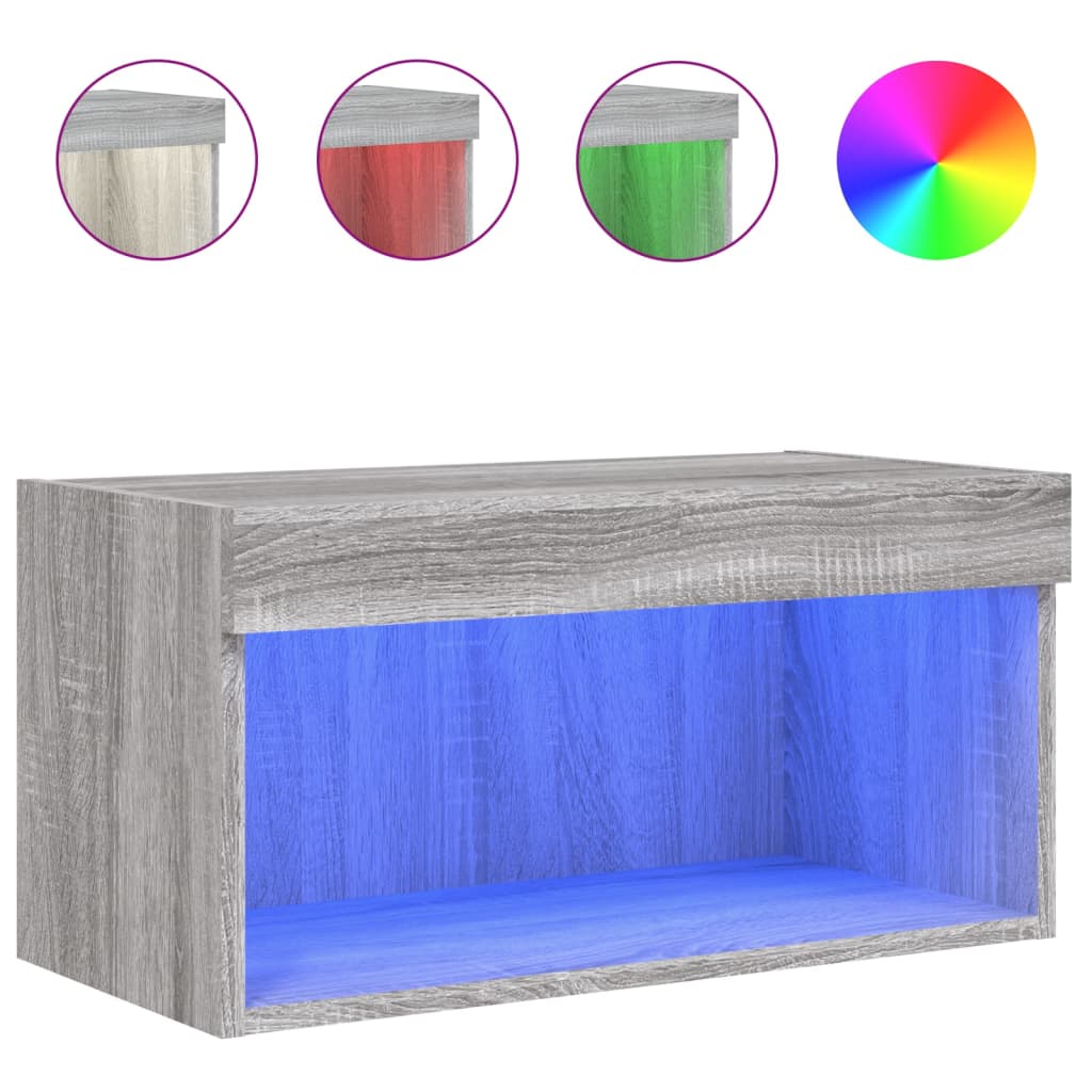 LED-tuledega telerikapp, hall Sonoma tamm, 60 x 30 x 30 cm