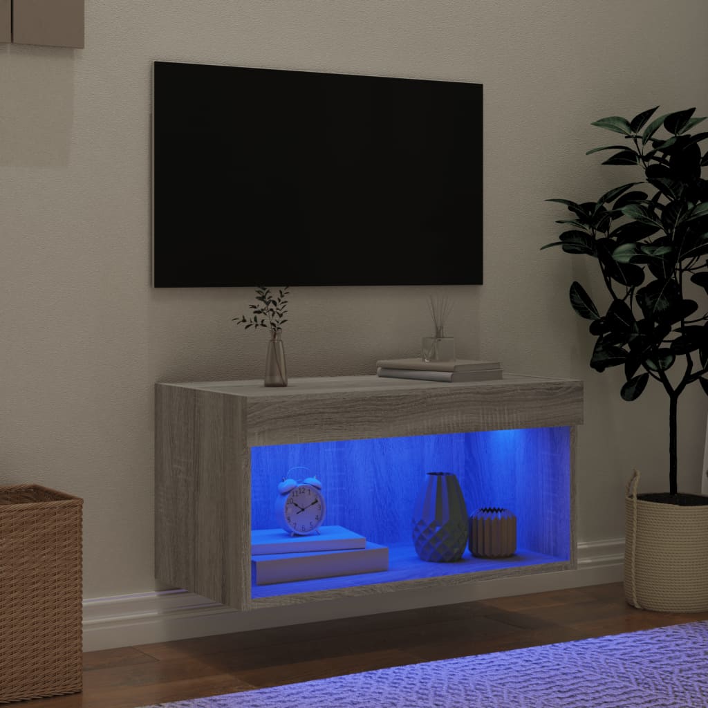 LED-tuledega telerikapp, hall Sonoma tamm, 60 x 30 x 30 cm