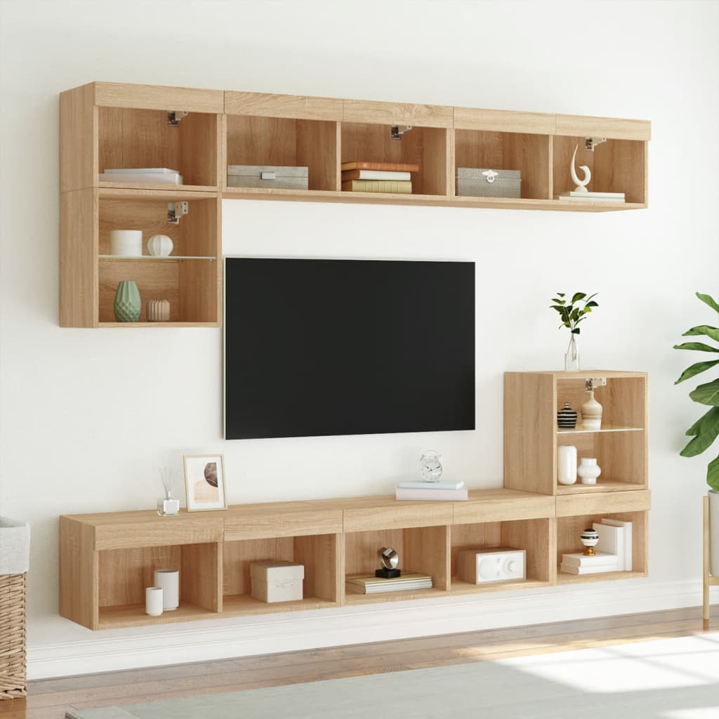 LED-tuledega telerikapid 2 tk, Sonoma tamm, 80 x 30 x 30 cm