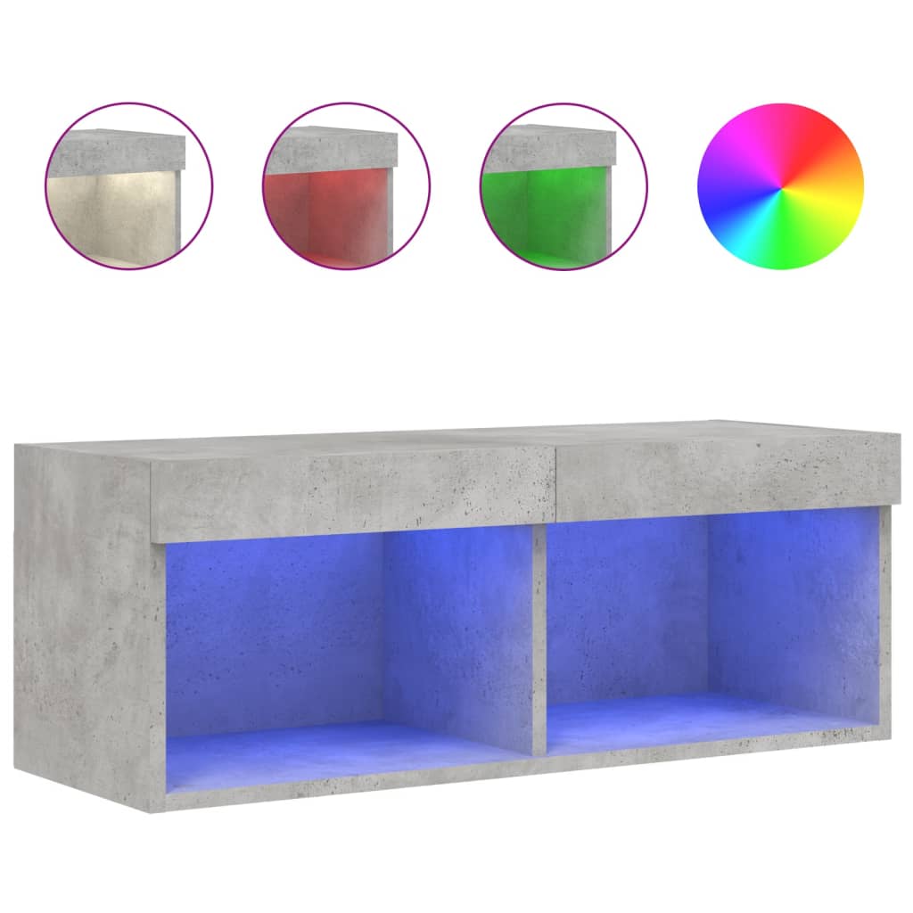 LED-tuledega telerikapp, betoonhall, 80 x 30 x 30 cm