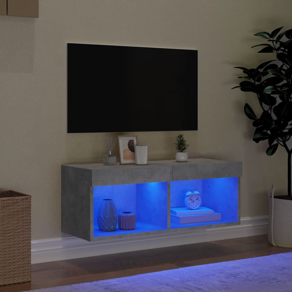 LED-tuledega telerikapp, betoonhall, 80 x 30 x 30 cm