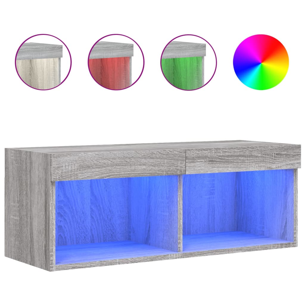 LED-tuledega telerikapp, hall Sonoma tamm, 80 x 30 x 30 cm