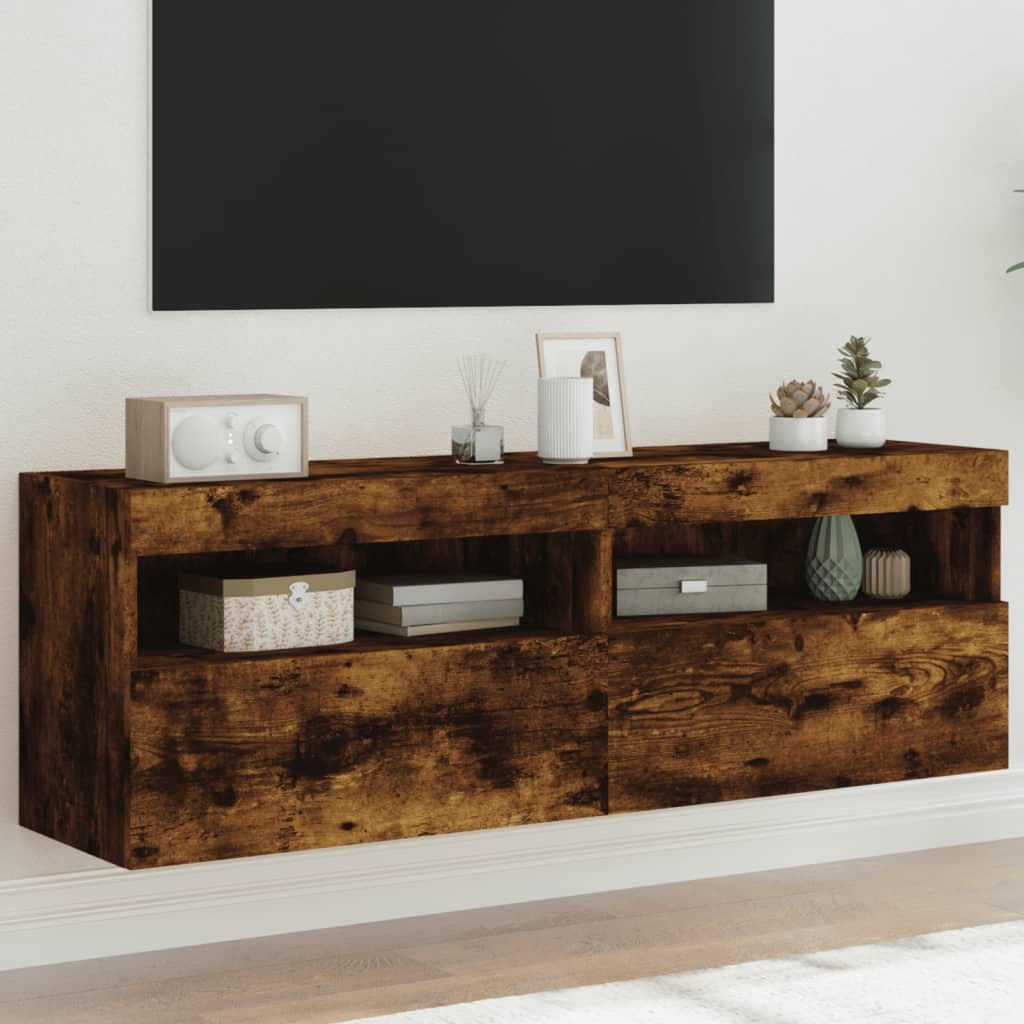 Teleri seinakapid LED-tuledega 2 tk, suitsutamm, 60x30x40 cm