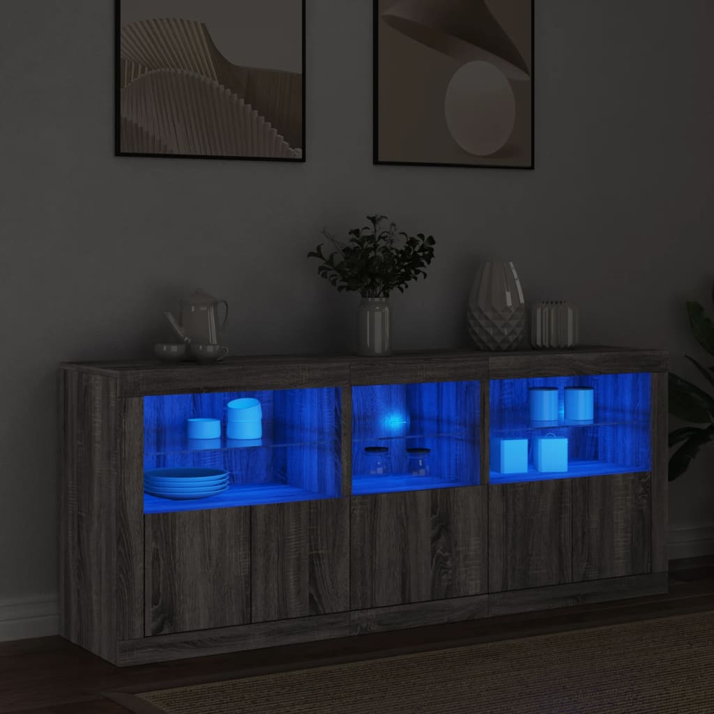 Puhvetkapp LED-tuledega, hall Sonoma tamm, 162x37x67 cm
