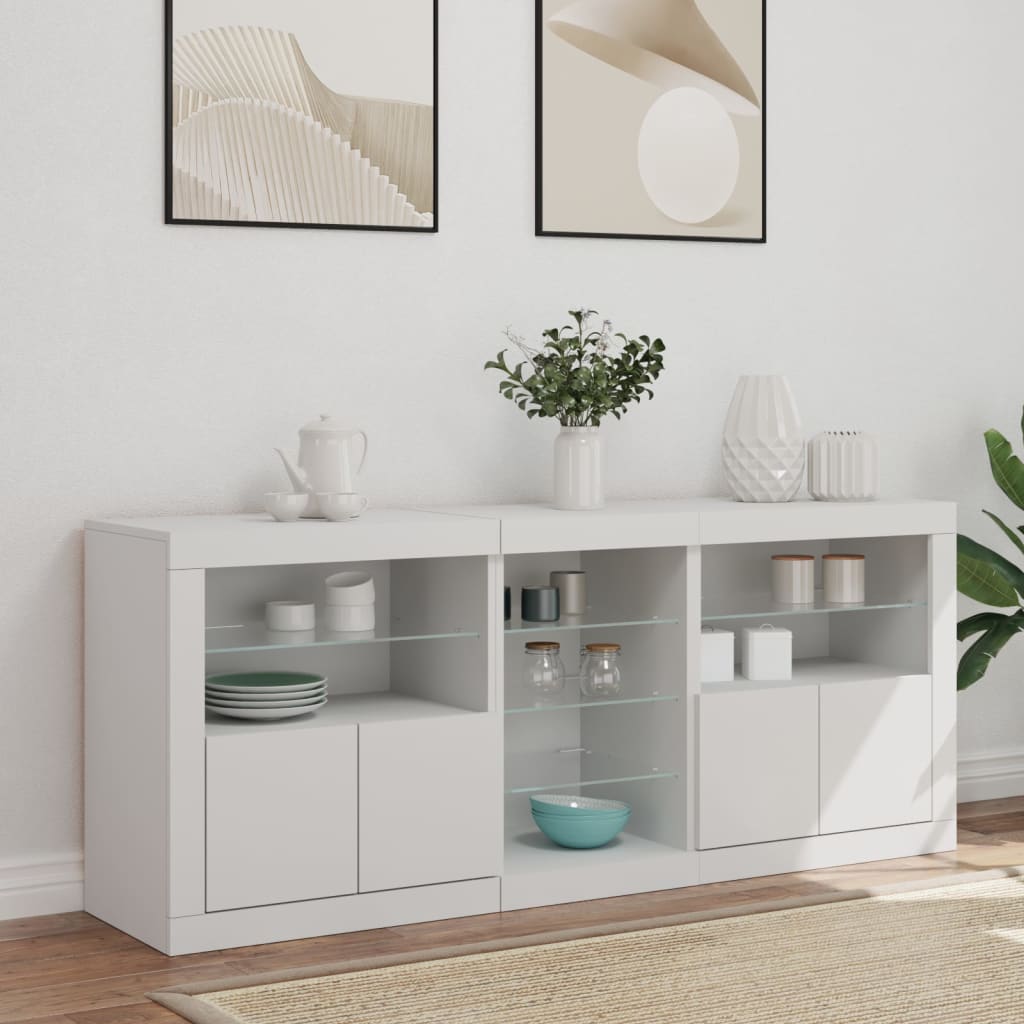 Puhvetkapp LED-tulega, valge, 162x37x67 cm