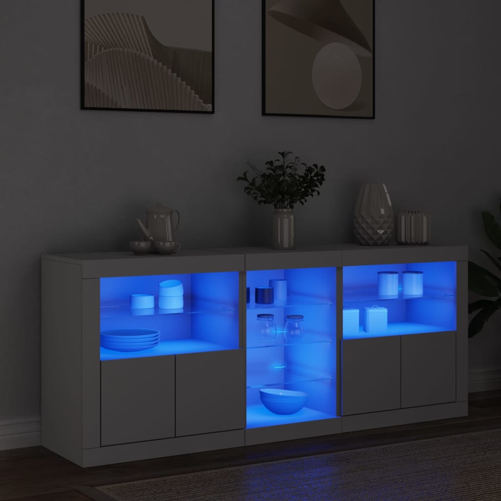 Puhvetkapp LED-tulega, valge, 162x37x67 cm