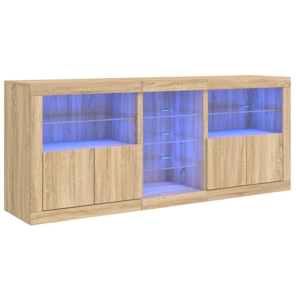 Puhvetkapp LED-tuledega, sonoma tamm, 162x37x67 cm