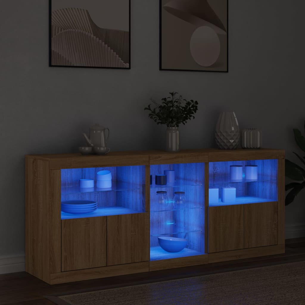Puhvetkapp LED-tuledega, sonoma tamm, 162x37x67 cm
