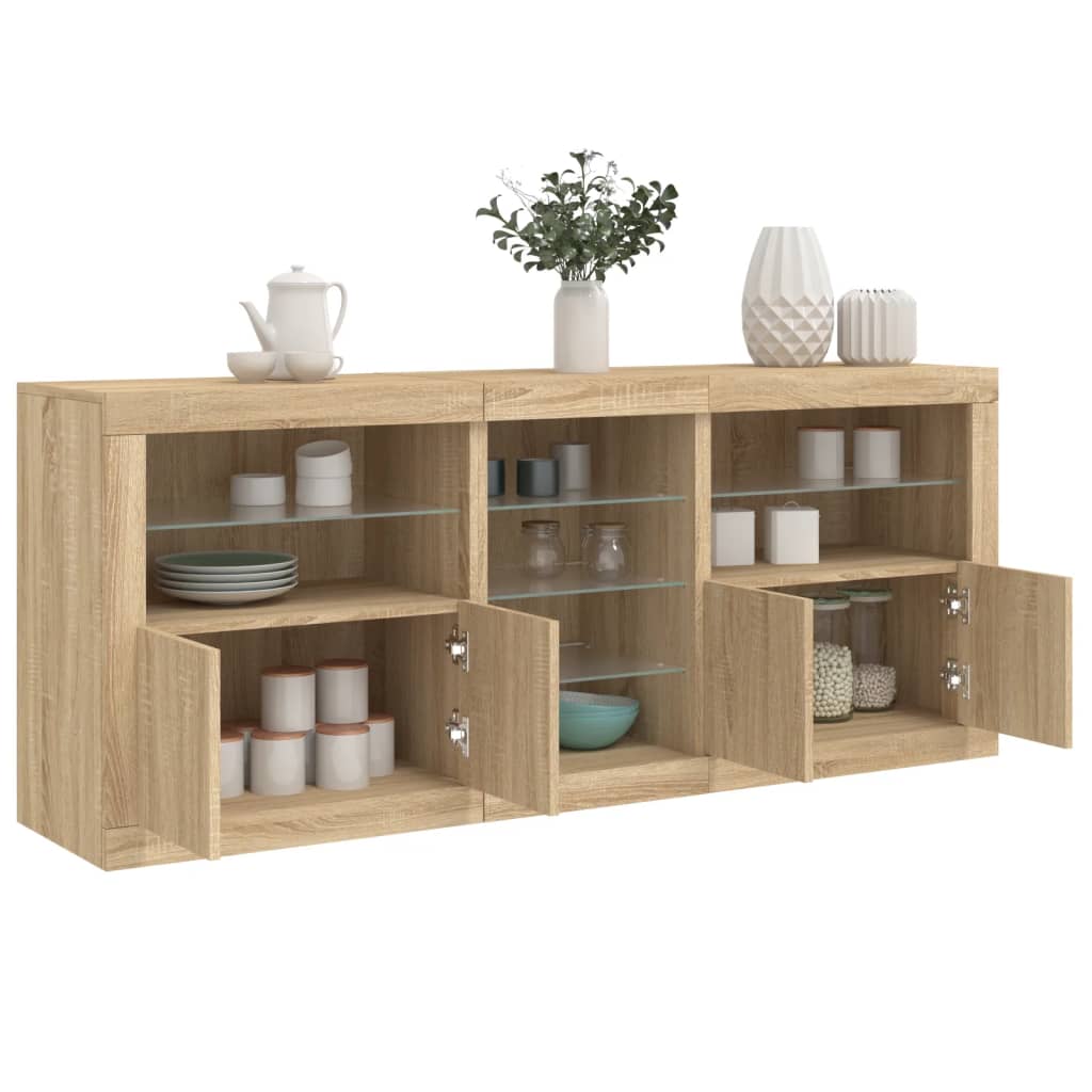 Puhvetkapp LED-tuledega, sonoma tamm, 162x37x67 cm