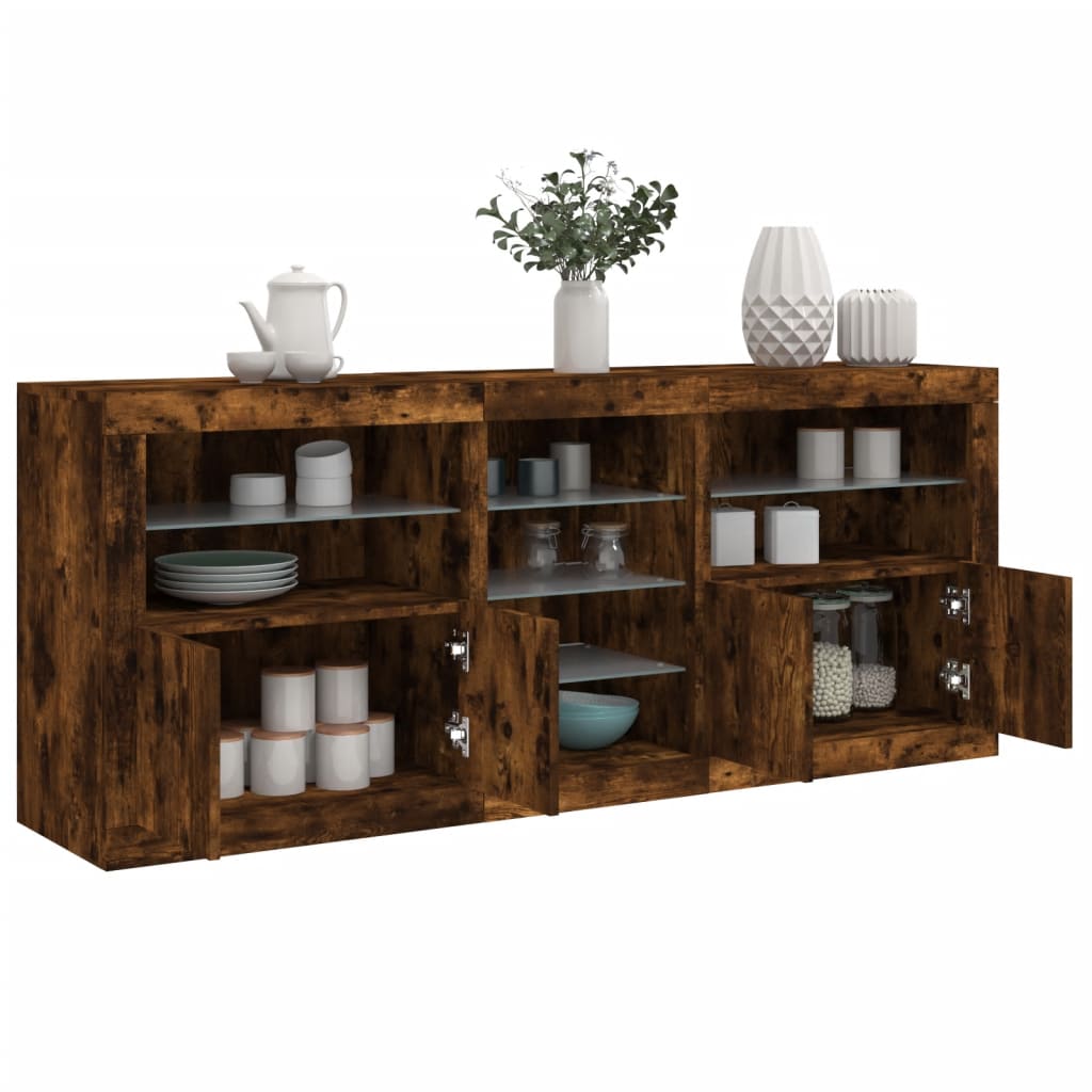 Puhvetkapp LED-tuledega, suitsutatud tamm, 162x37x67 cm