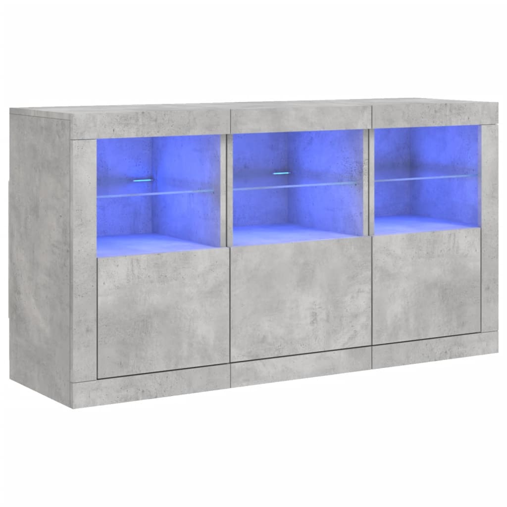 Puhvetkapp LED-tulega, betoonhall, 123 x 37 x 67 cm