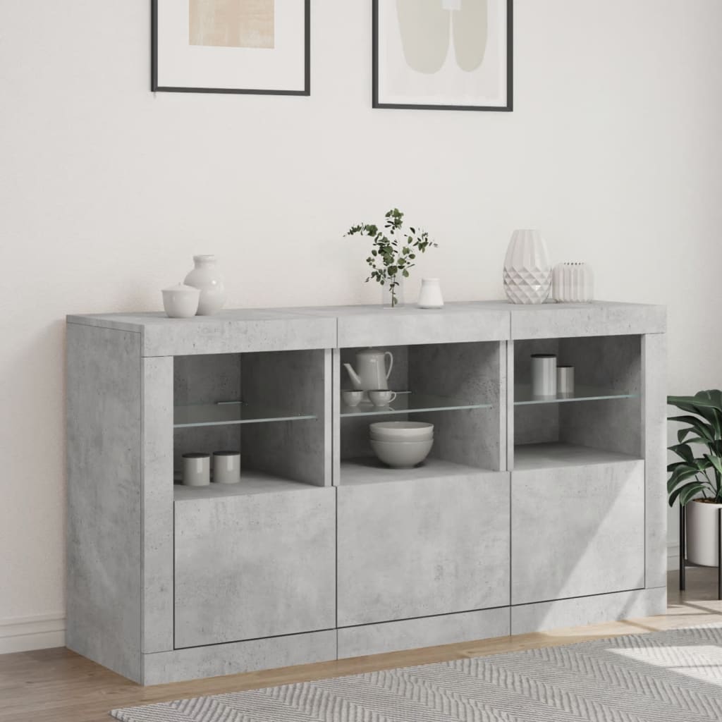 Puhvetkapp LED-tulega, betoonhall, 123 x 37 x 67 cm