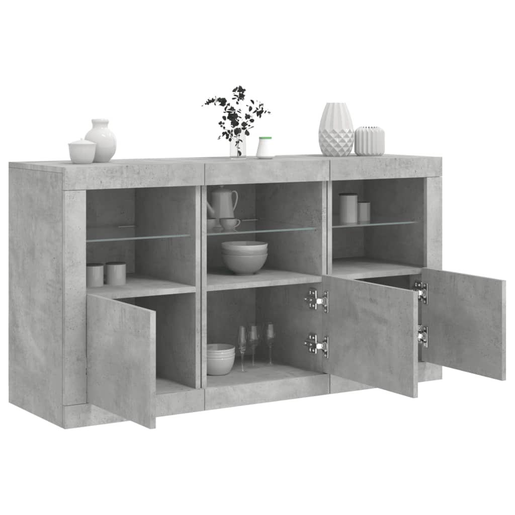 Puhvetkapp LED-tulega, betoonhall, 123 x 37 x 67 cm