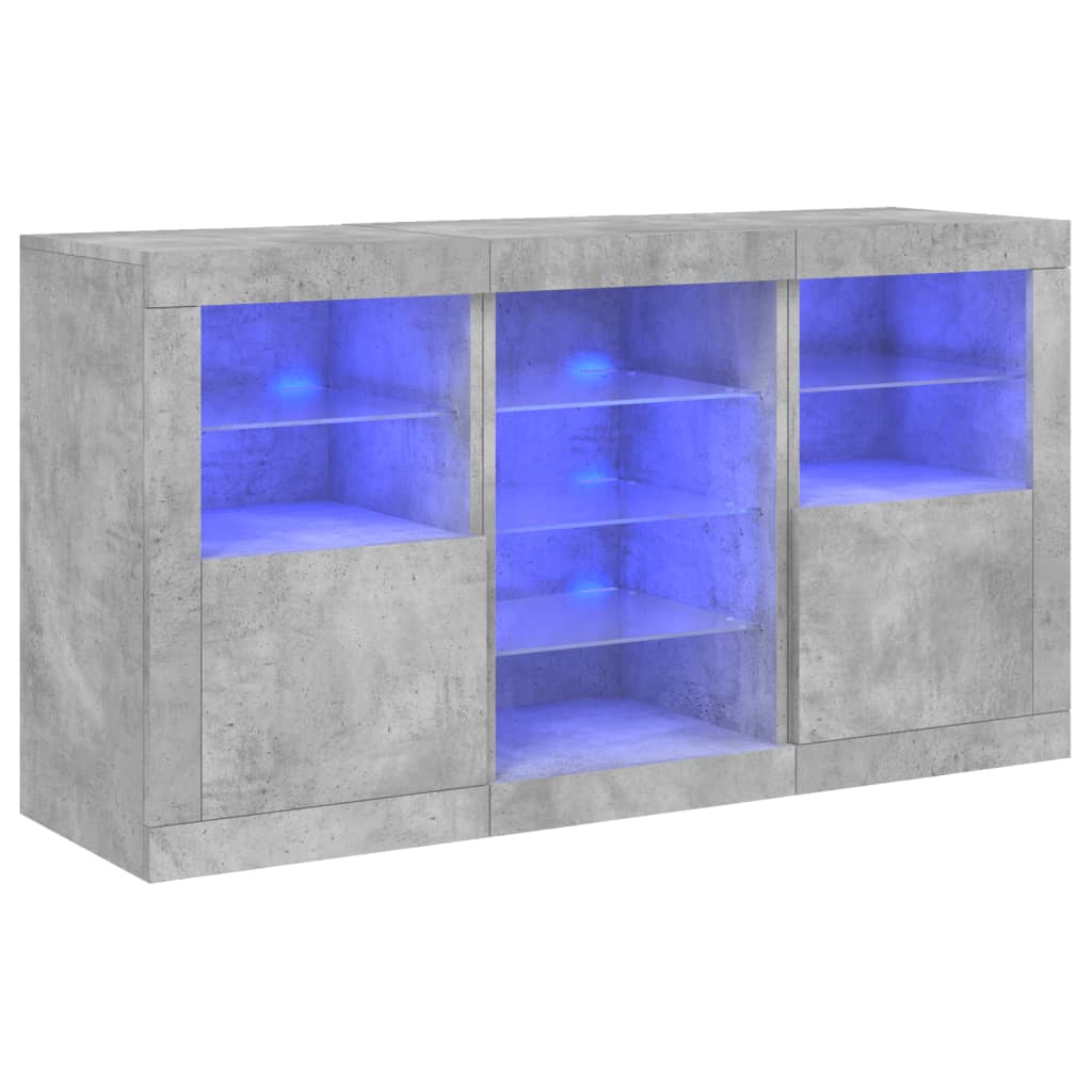 Puhvetkapp LED-tulega, betoonhall, 123 x 37 x 67 cm