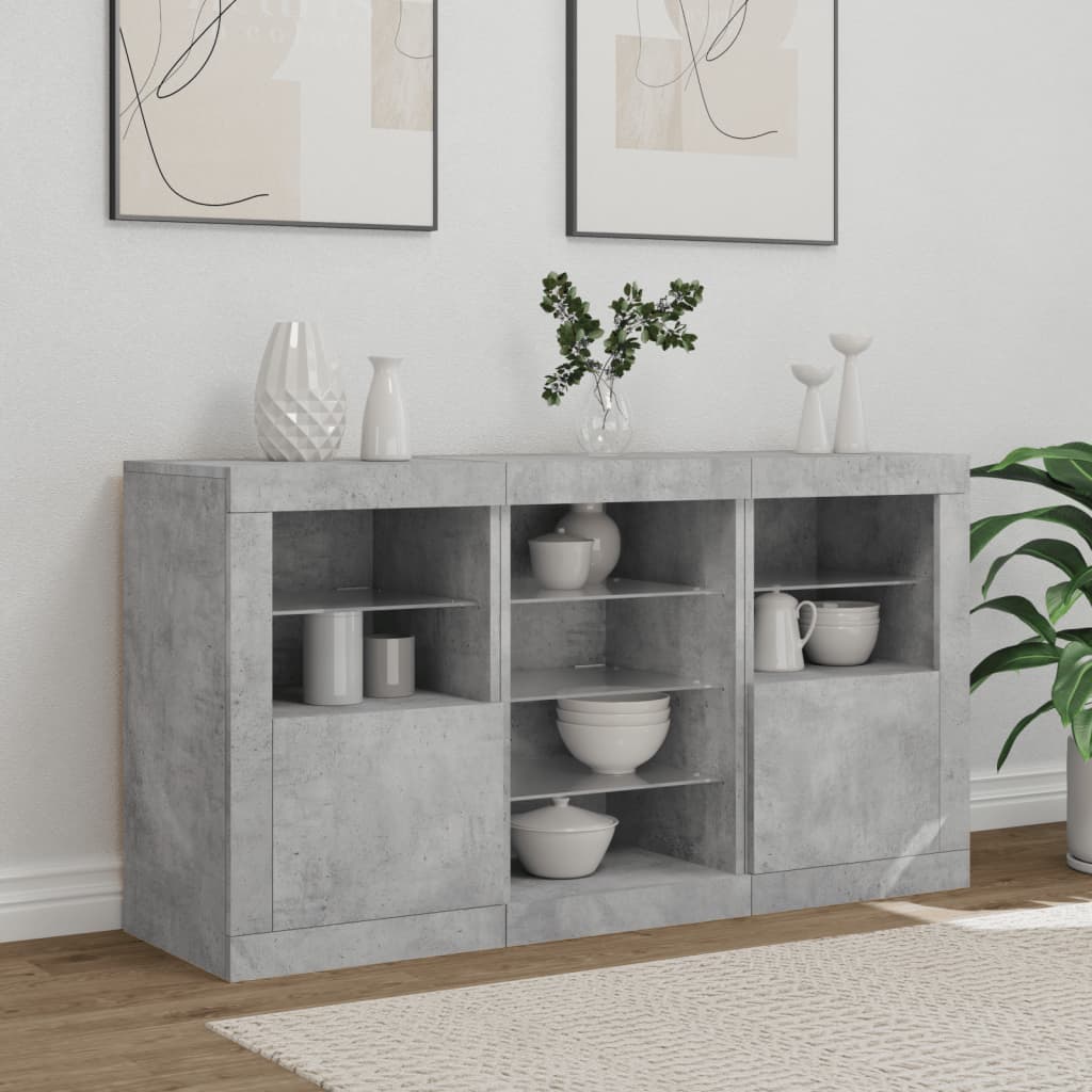 Puhvetkapp LED-tulega, betoonhall, 123 x 37 x 67 cm