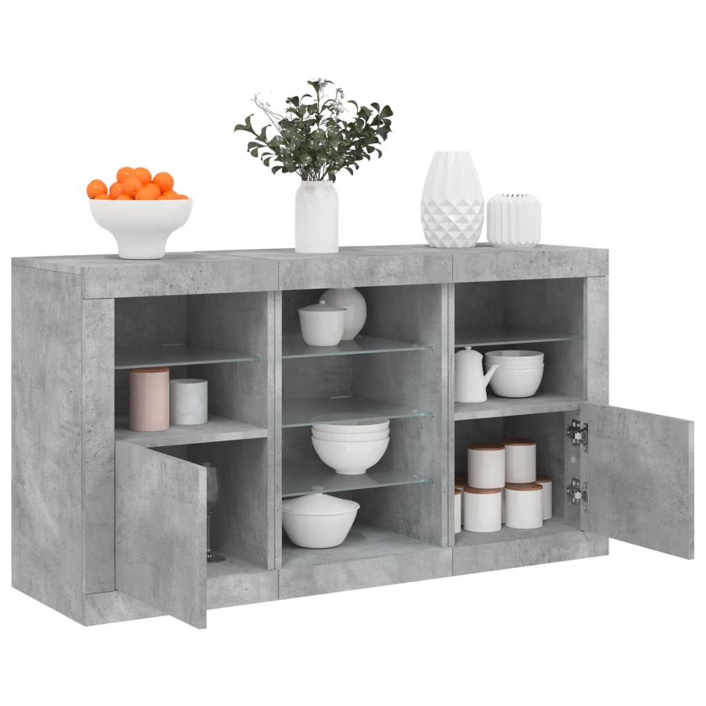 Puhvetkapp LED-tulega, betoonhall, 123 x 37 x 67 cm