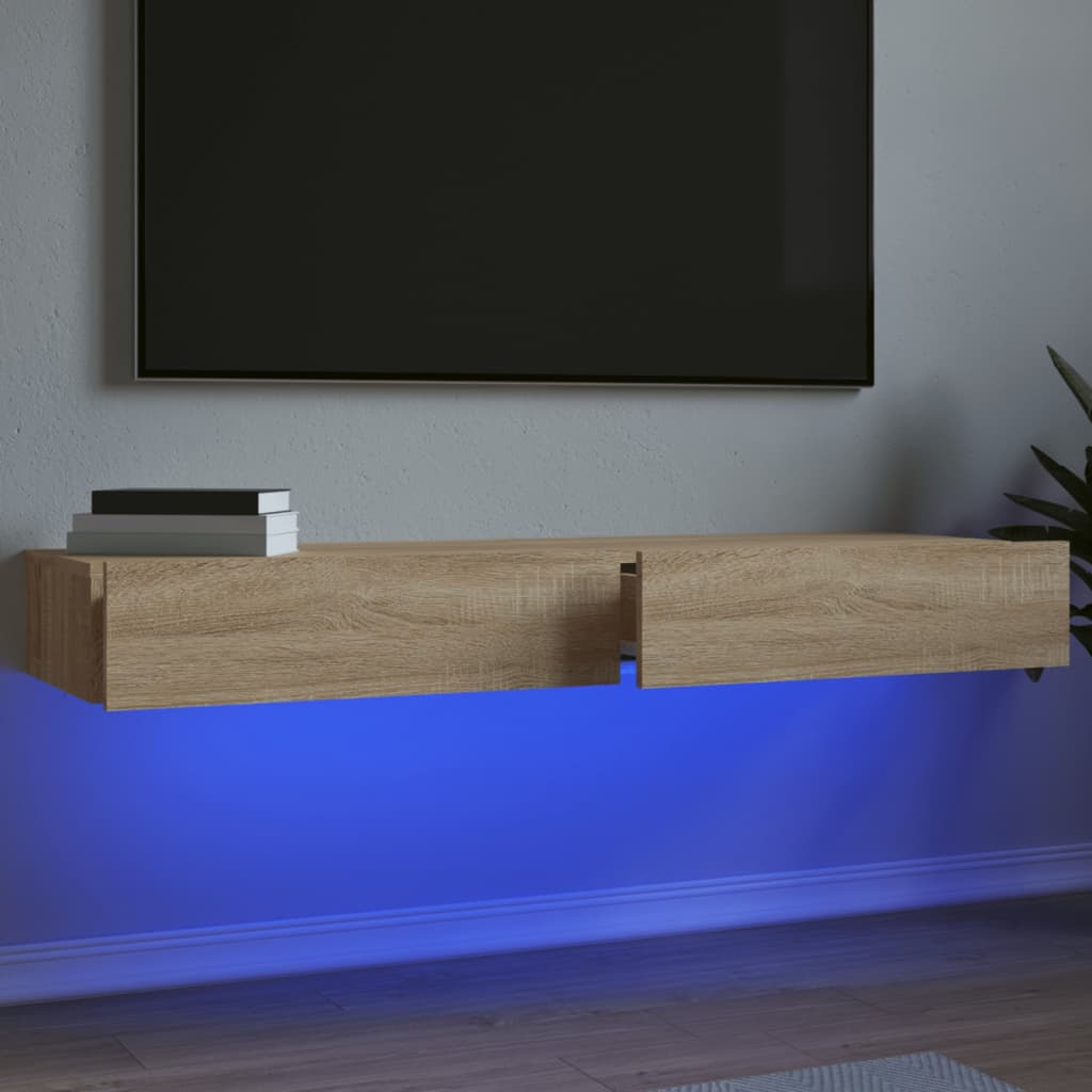 LED-tuledega telerialused 2 tk, Sonoma tamm, 60 x 35 x 15,5 cm