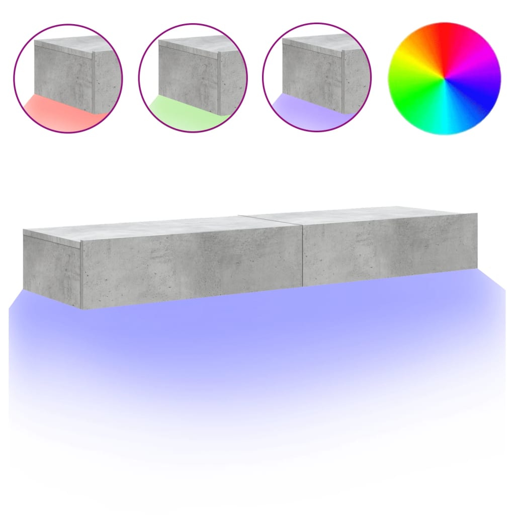 Telerialused LED-tuledega 2 tk, betoonhall, 60 x 35 x 15,5 cm