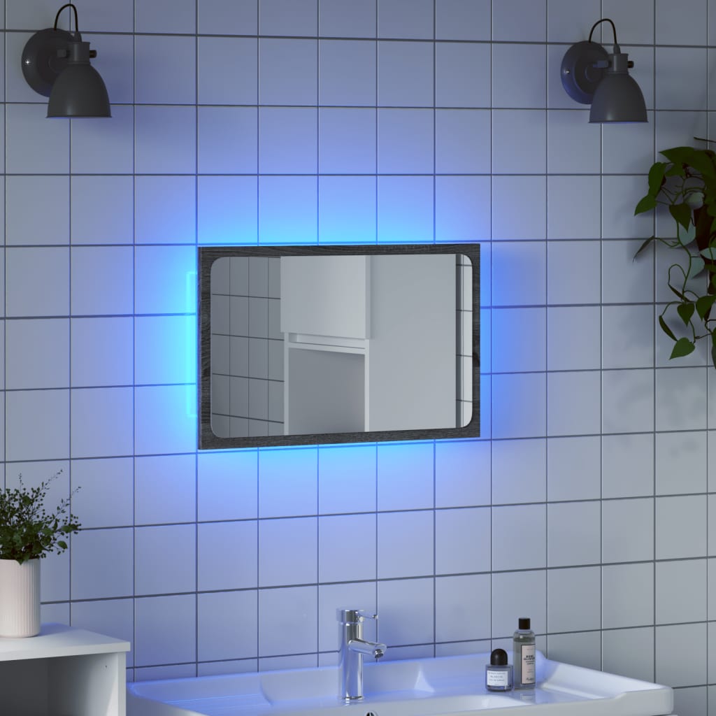 Vannitoapeegel, LED, hall Sonoma tamm, 60x8,5x38 cm, tehispuit