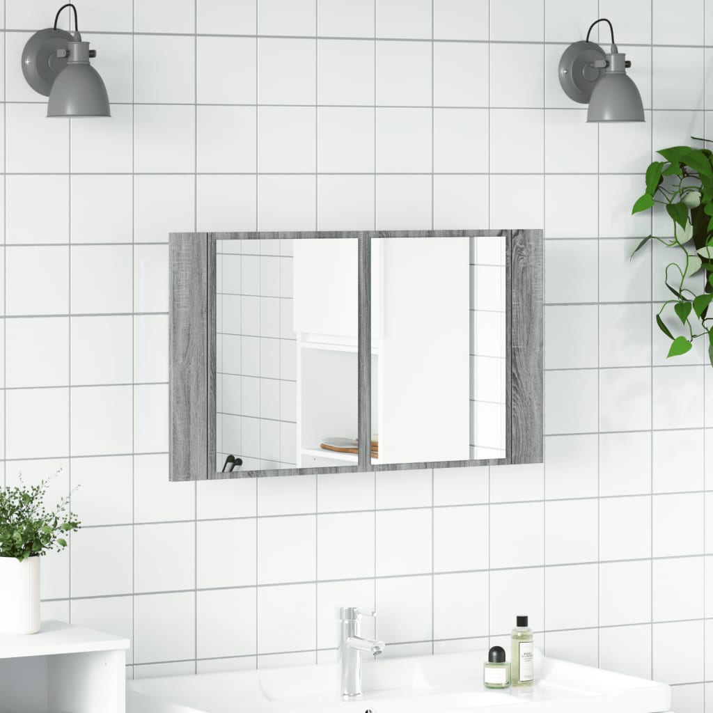 Vannitoa LED-peegelkapp, hall Sonoma tamm, 80x12x45 cm, akrüül