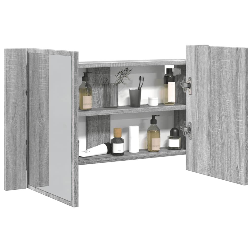 Vannitoa LED-peegelkapp, hall Sonoma tamm, 80x12x45 cm, akrüül