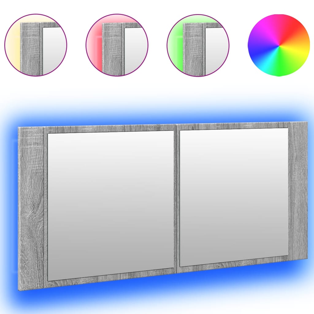 Vannitoa LED-peeglikapp, hall Sonoma tamm, 100 x 12 x 45 cm