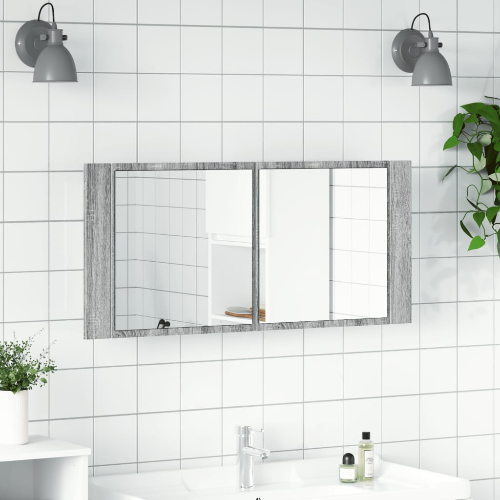 Vannitoa LED-peeglikapp, hall Sonoma tamm, 100 x 12 x 45 cm