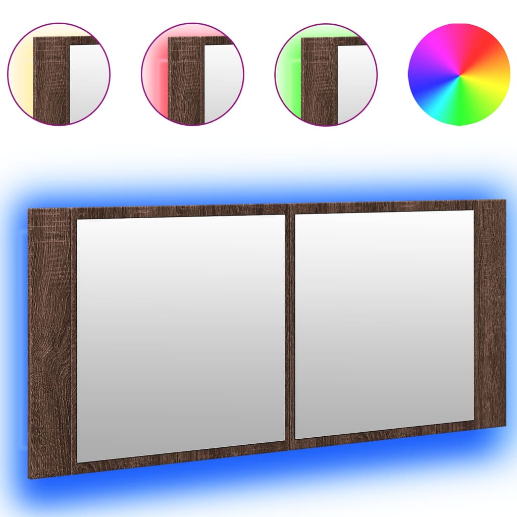 Vannitoa LED-peeglikapp, pruun tamm, 100 x 12 x 45 cm