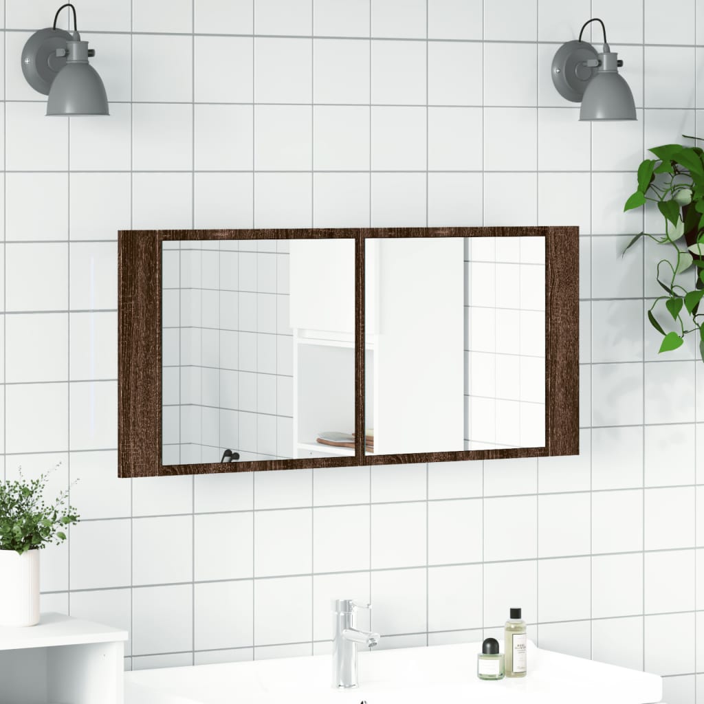 Vannitoa LED-peeglikapp, pruun tamm, 100 x 12 x 45 cm