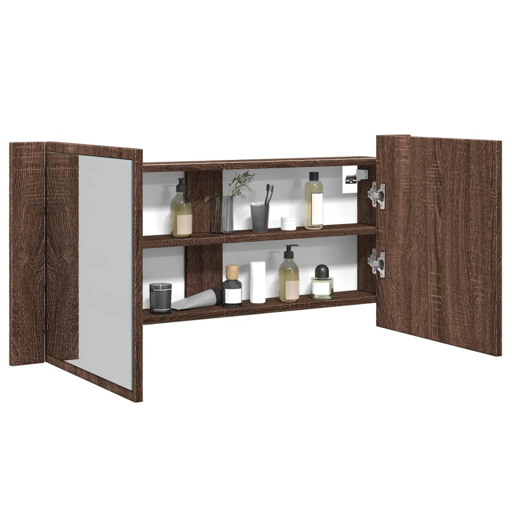 Vannitoa LED-peeglikapp, pruun tamm, 100 x 12 x 45 cm