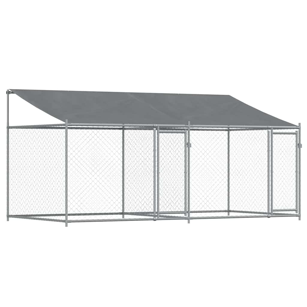 Koeraaedik, katuse ja uksega, hall, 4x2x2 m, tsingitud teras