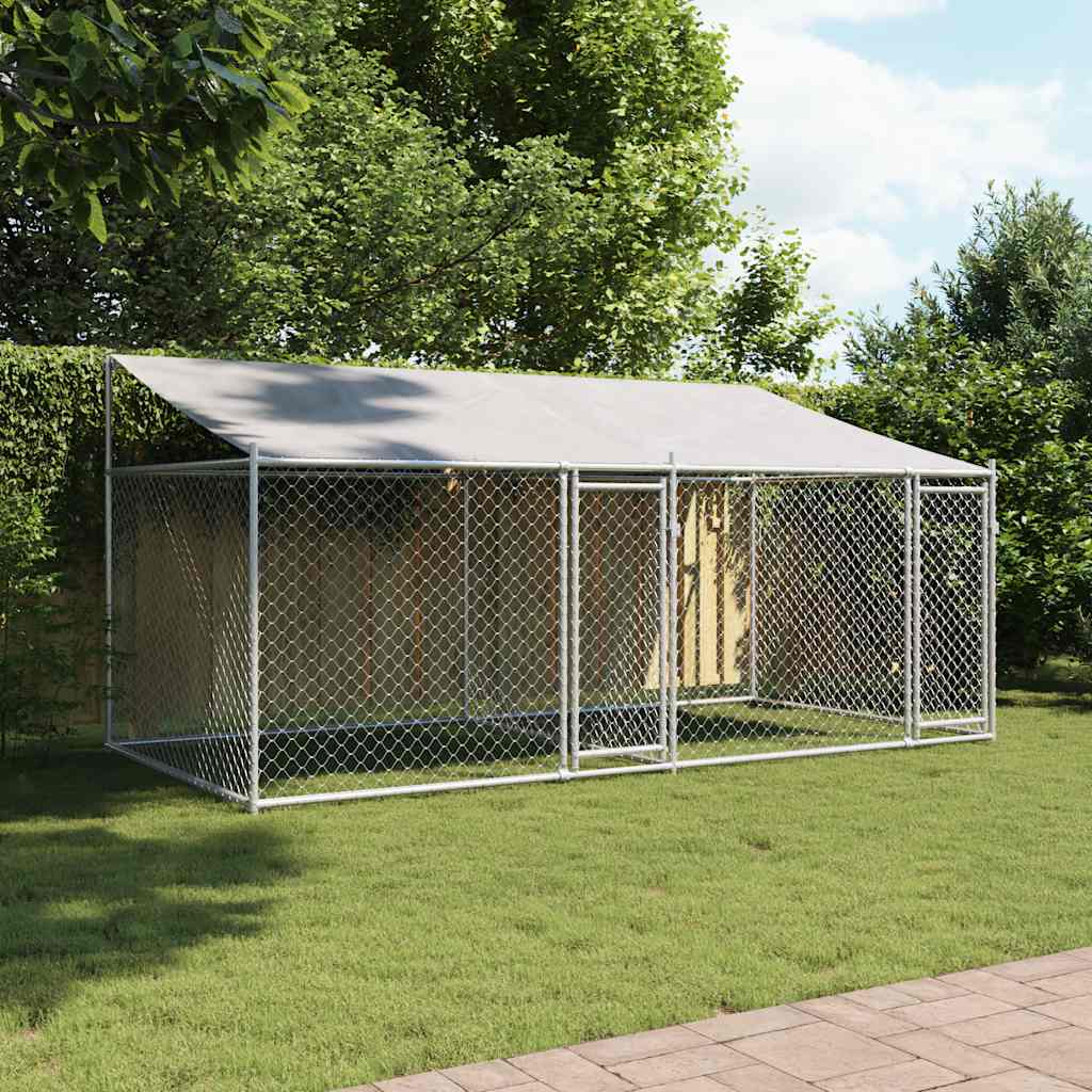 Koeraaedik, katuse ja uksega, hall, 4x2x2 m, tsingitud teras