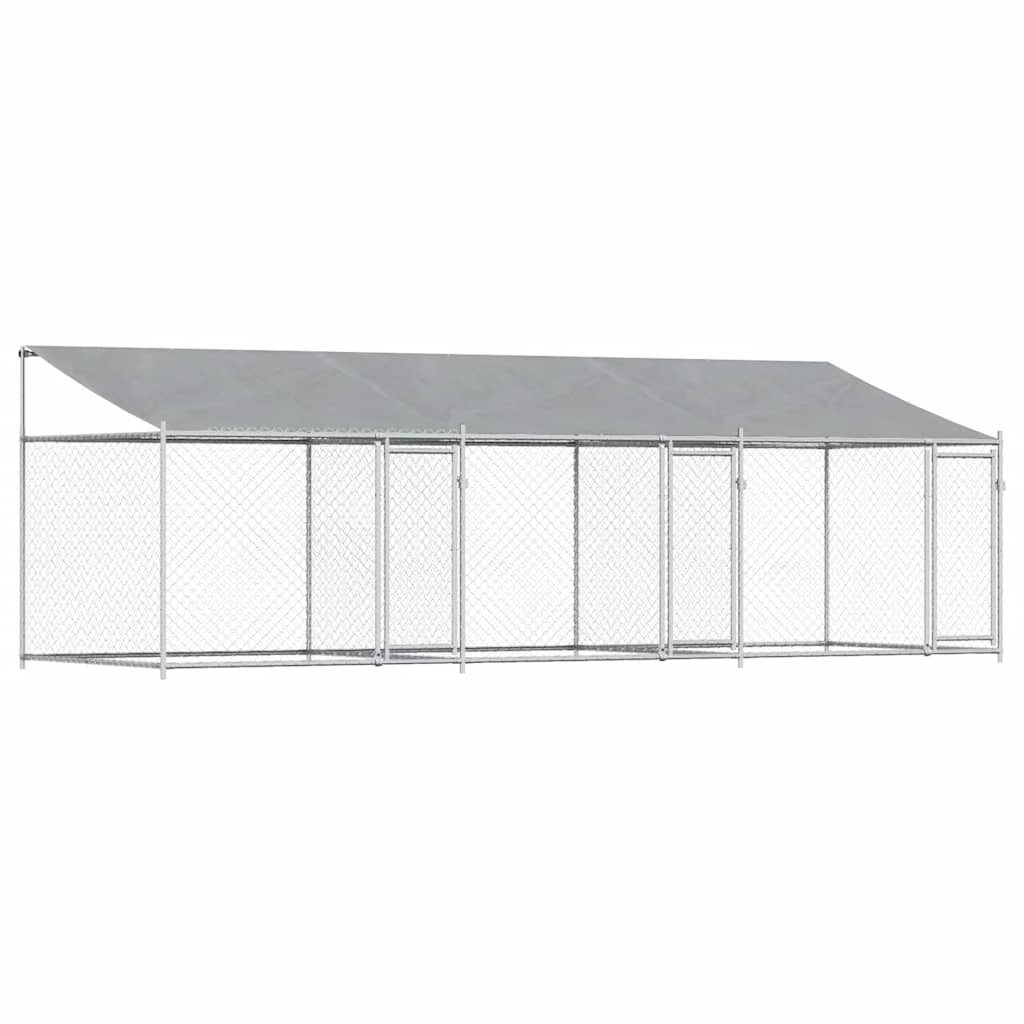 Koeraaedik, katuse ja uksega, hall, 6x2x2 m, tsingitud teras
