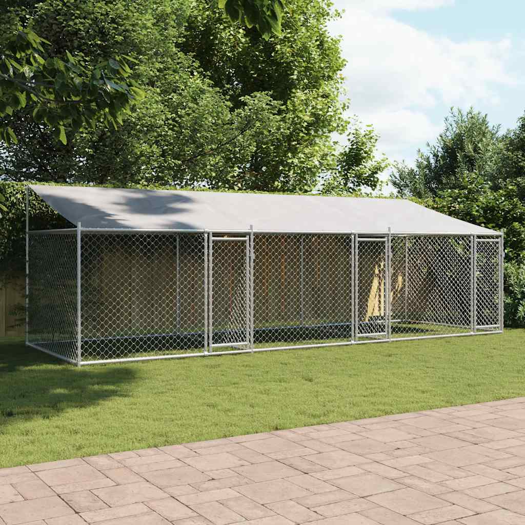 Koeraaedik, katuse ja uksega, hall, 6x2x2 m, tsingitud teras