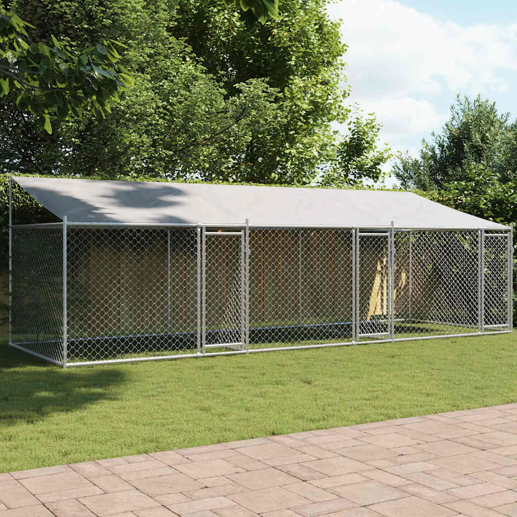 Koeraaedik, katuse ja uksega, hall, 6x2x2 m, tsingitud teras