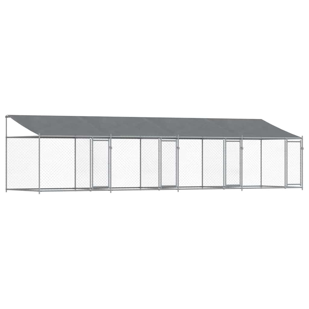 Koeraaedik, katuse ja uksega, hall, 8x2x2 m, tsingitud teras