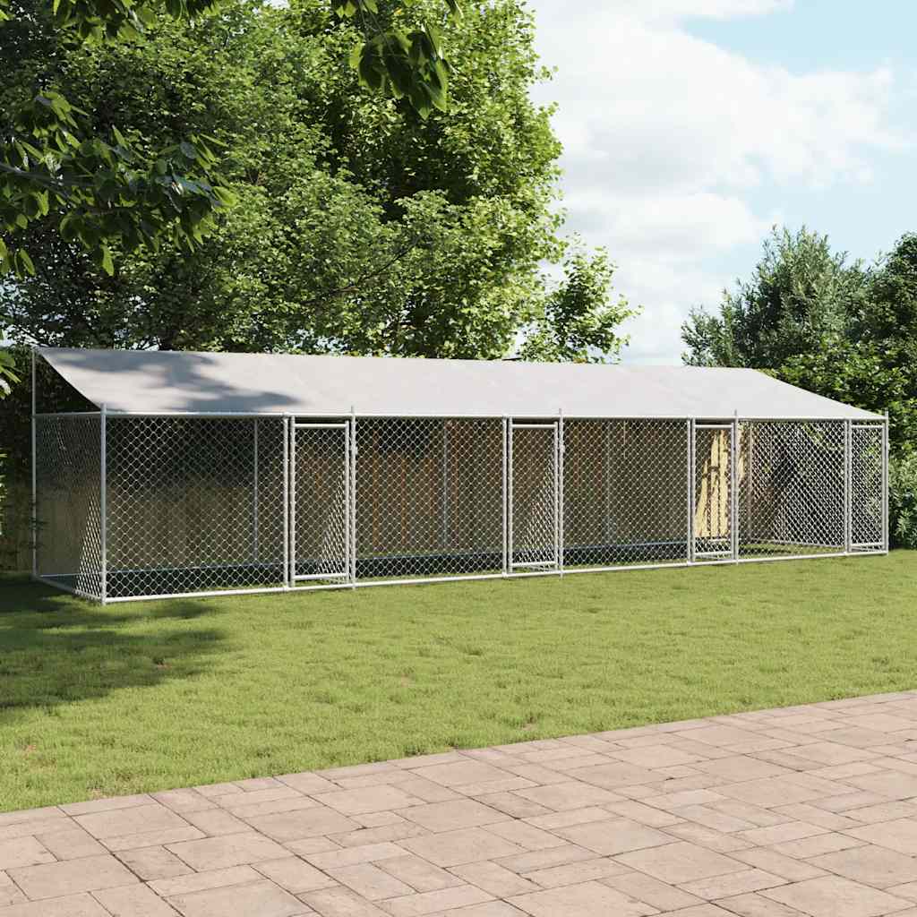 Koeraaedik, katuse ja uksega, hall, 8x2x2 m, tsingitud teras