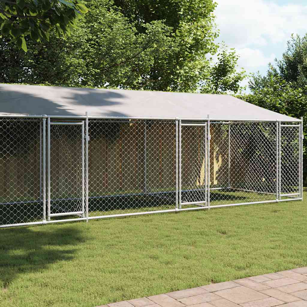 Koeraaedik, katuse ja uksega, hall, 8x2x2 m, tsingitud teras