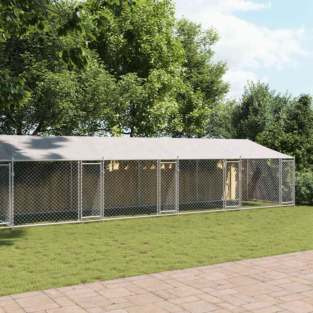 Koeraaedik, katuse ja uksega, hall, 12x2x2 m, tsingitud teras