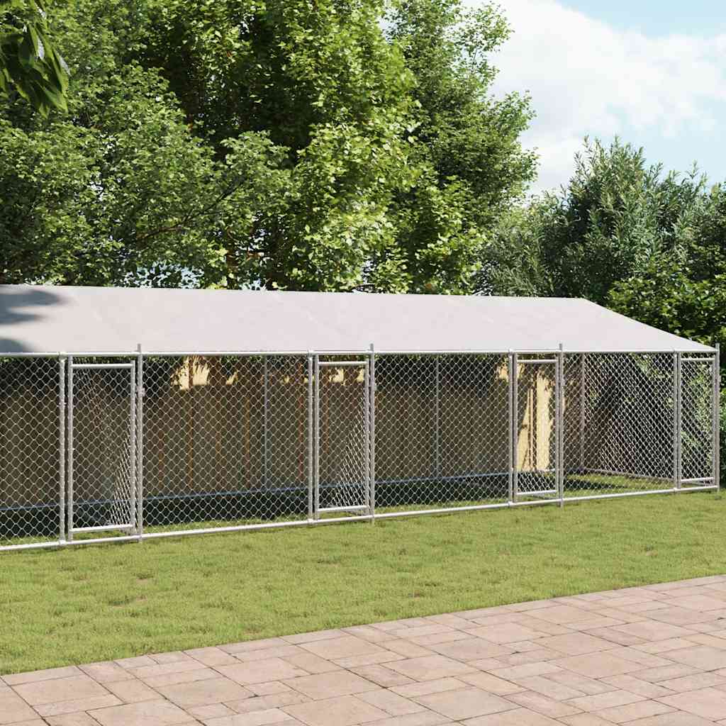 Koeraaedik, katuse ja uksega, hall, 12x2x2 m, tsingitud teras