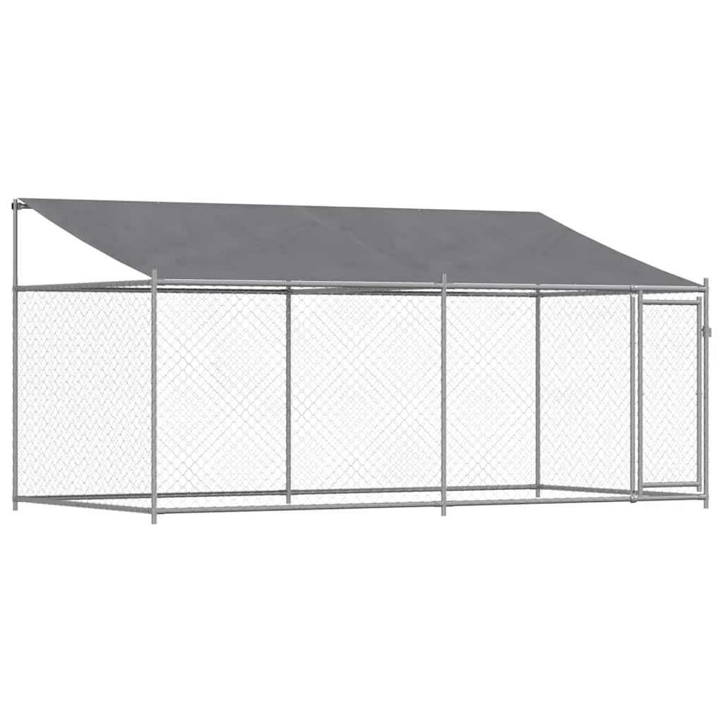 Koeraaedik, katuse ja uksega, hall, 4x2x2 m, tsingitud teras