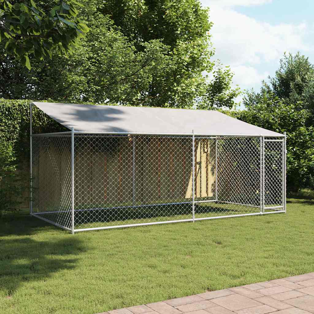 Koeraaedik, katuse ja uksega, hall, 4x2x2 m, tsingitud teras