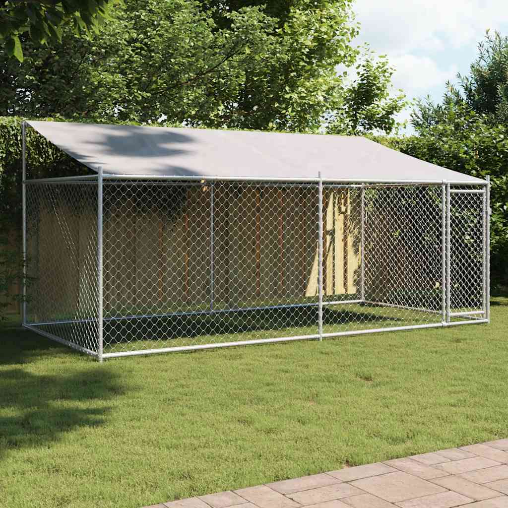 Koeraaedik, katuse ja uksega, hall, 4x2x2 m, tsingitud teras