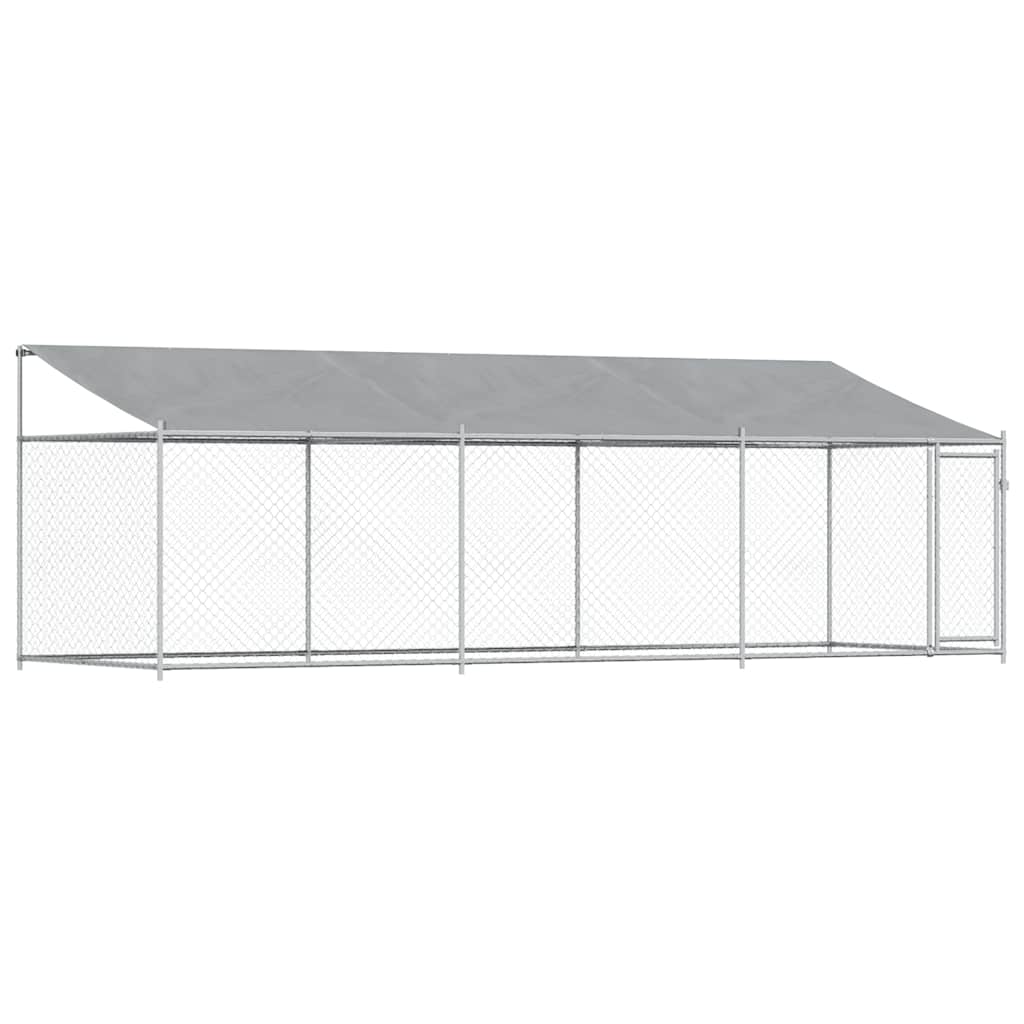 Koeraaedik, katuse ja uksega, hall, 6x2x2 m, tsingitud teras