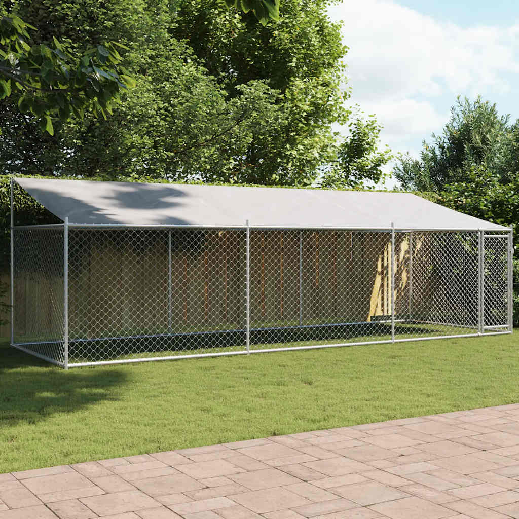 Koeraaedik, katuse ja uksega, hall, 6x2x2 m, tsingitud teras