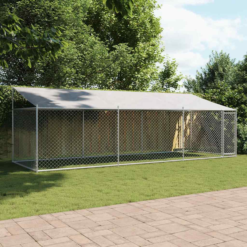 Koeraaedik, katuse ja uksega, hall, 6x2x2 m, tsingitud teras