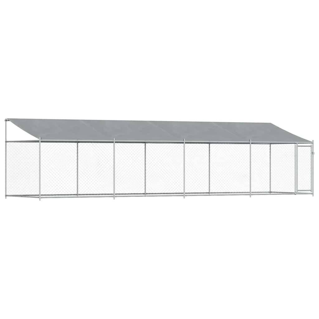 Koeraaedik, katuse ja uksega, hall, 8x2x2 m, tsingitud teras
