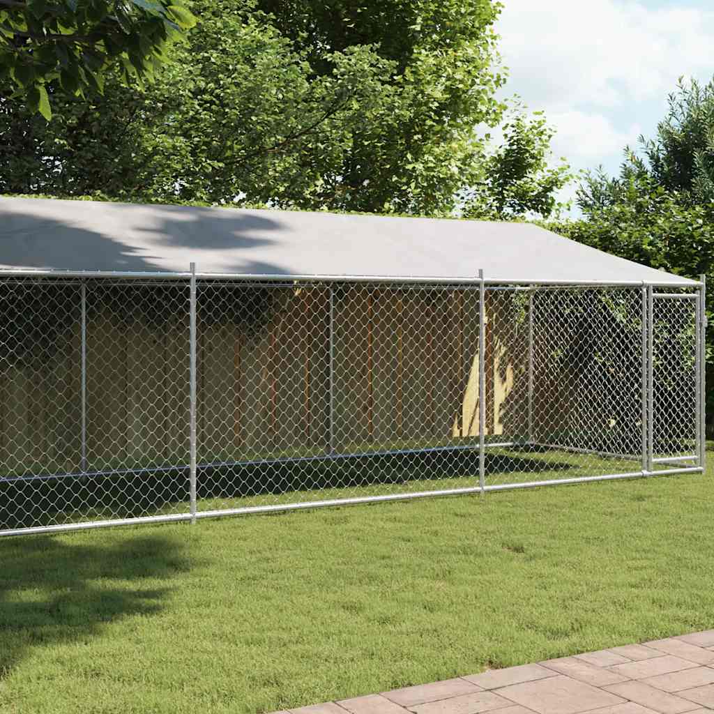 Koeraaedik, katuse ja uksega, hall, 8x2x2 m, tsingitud teras